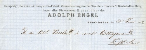 Adolf Engel fakereskedésének fejléce 1882-ből. 